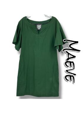Maeve Anthropologie Green Flutter Sleeve Cotton Shift Dress Pockets Womens Sz XS